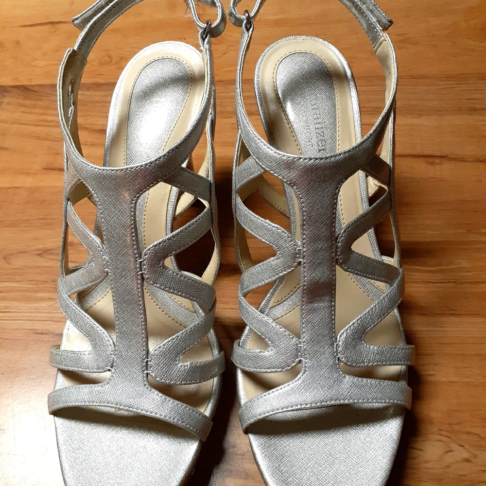 Strappy silver high heels